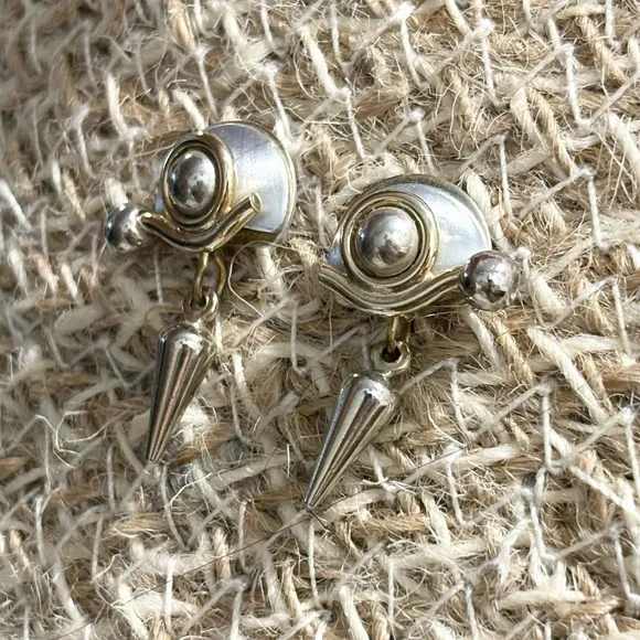 Modernist Artisan OOAK Silver Geometric Dangle Earrings - Picture 7 of 15